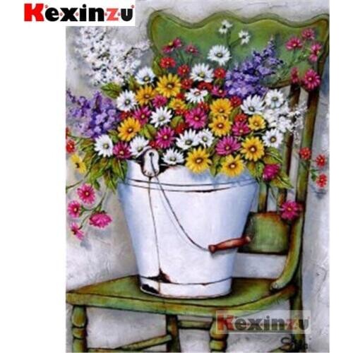Kexinzu 5D DIY Full Square/Round Drill Diamond Painting "Flower pot chair" 3d Diamond Embroidery Cross Stitch home Decor Gift K
