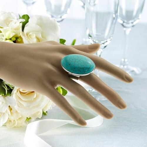 Big Size Flat Round Oval Turquoises Rings Nuggets Rock Mineral Stone Open Adjustable Rings for Women Gifts Party Wedding Jewelry