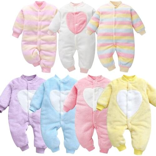 Newborn Infant Baby Boys Girls Romper Fleece Thick Warm Jumpsuit Playsuit Romper Heart Striped Jumpsuit Toddler Clothes Outfits