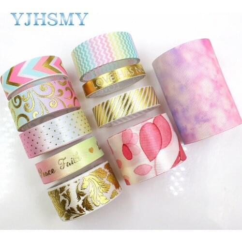 YJHSMY D-18203-19,16/22 mm 5 Yards Bronzing Printed grosgrain ribbons,DIY handmade,Wedding decoration materials,Valentines Day