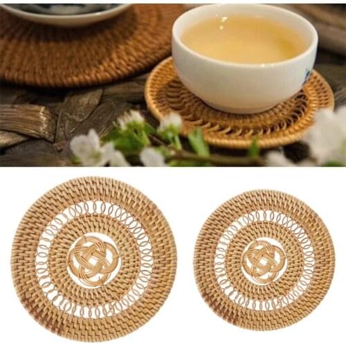 Creative Round Rattan Coasters Mat For Cup Placemat Dish Kung Fu Tea Accessory