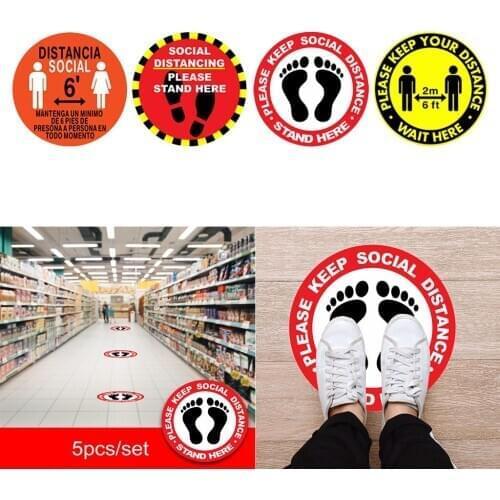 Pack of 5 Please Practice Social distancing Floor Sign Safety Sign 9.5" Circle