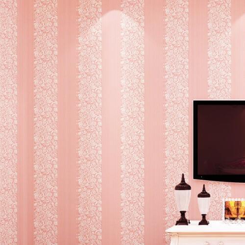 Beibehang Simple European pattern rural 3d non-woven wallpaper bedroom warm pink rental room hotel background wall paper