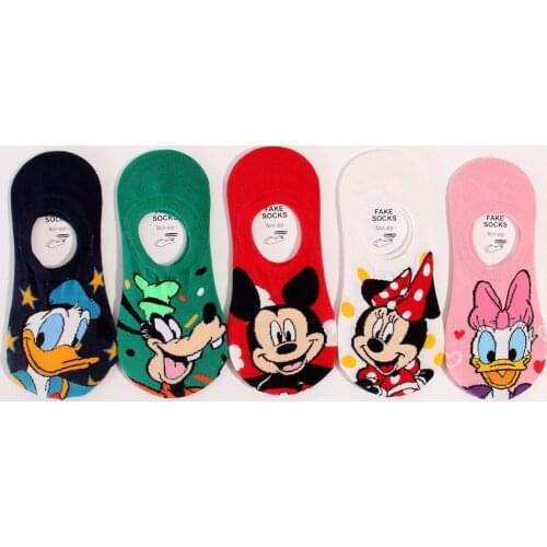 Disney New Mickey Mouse Autumn Short Sock Slipper Cartoon Female Invisible Socks Women Girls Non-Slip Socks Disney Cartoon Socks