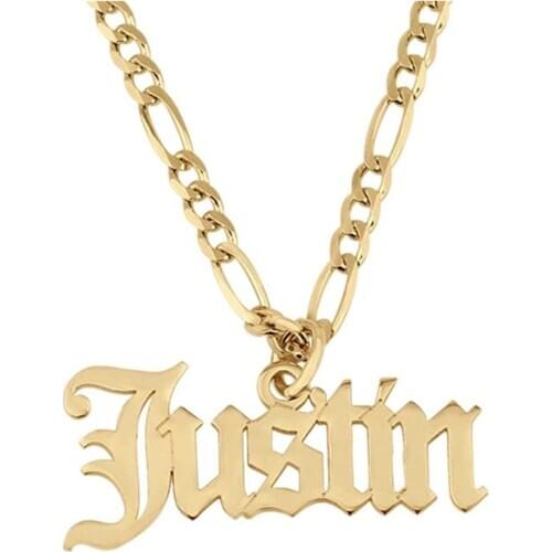 AurolaCo Custom Old English Name Necklace Stainless Steel Letter Gold Necklace Pendant Nameplate Gift