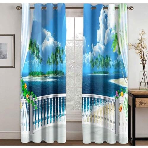 Custom blue beach curtains 3D Window Curtains For Living Room Bedroom Customized size 3d stereoscopic curtains