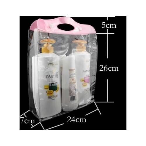 24X26X7CM Pink Transparent PVC Makeup Bag High Quality Beautician Waterproof Cosmetic Bag Handbag100pcs/lot