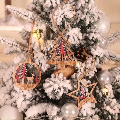 Christmas Ornaments Wooden Round Elk Pendant Christmas Decorations Hanging Christmas Tree Decoration Pendant New Year Navidad