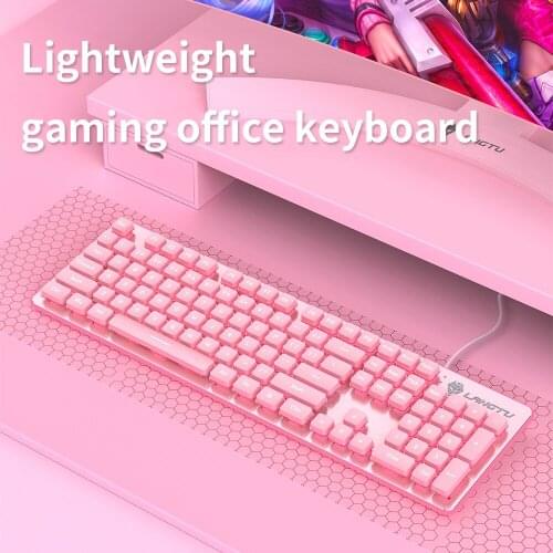 Pink Keyboard with Mute Silent Click Sound Film Membrane Keyboard Cute LED Backlit Keyboard Suitable Home Office Gamer