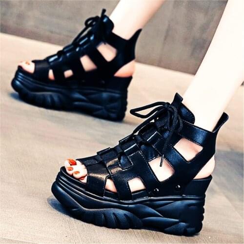 Gladiators Womens Sandals Platform Wedge High Heels Summer Ankle Boots Punk Goth Party Shoes Creepers Beach Shoes