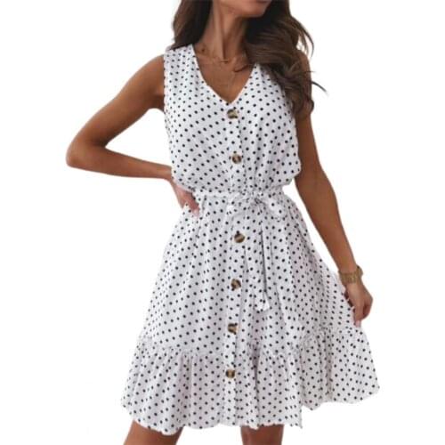 Summer Women Dress Fashion Solid Color Sleeveless Casual High Waist 2021 Female Sundress Ladie V Neck Buttons Loose Mini Dresses