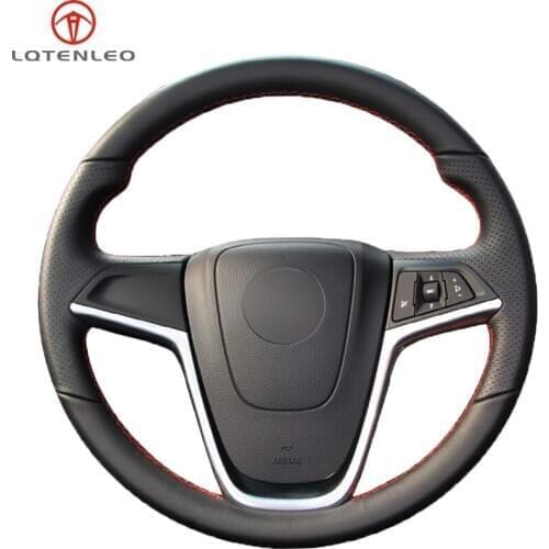 LQTENLEO Black Genuine Leather Sew Car Steering Wheel Cover for Opel Mokka 2013-2016 Insignia 2009-2013 Astra J 2010-2015 Meriva