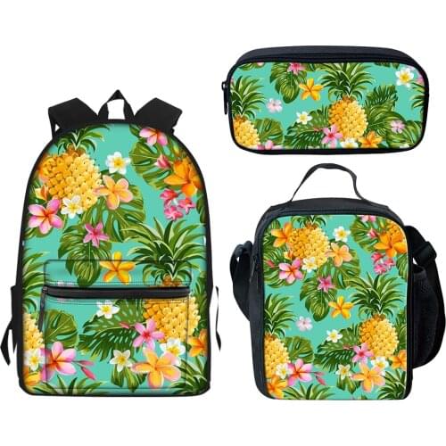 ELVISWORDS Customize Student Bagpack Teenager School Bags 3 Pcs/set Pineapple Print Backpack for Boys Girls Children Schoolbag