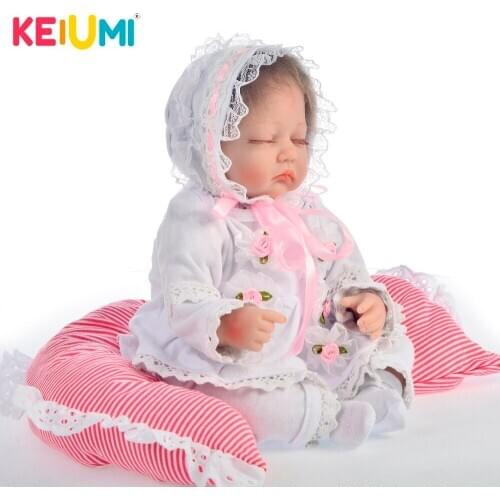 KEIUMI Adorable Reborn Baby Silicone 42 cm Realistic Stuffed Doll Reborn Boneca Menina Asleep Kids Bed Time Playmate With Pillow