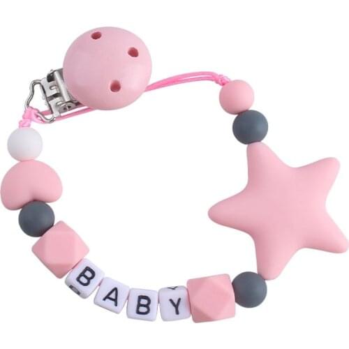 BPA Free Silicone Dummy Customized Pacifier Clips Chain Big Star Pendant Nursing Teething Gift for Newborn Baby Boy Girl Name