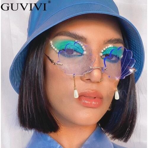 Small Rimless Sunglasses Women 2020 Retro Steampunk Sunglasses Men Punk Vintage Sunglasses Brand Designer Eyewear Seashell UV400