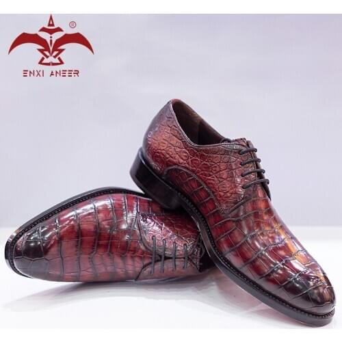 Successful Men Only! 100% Nile River Crocodile Leather Men Shoes Oxfords Derby Shoes Custom Make Patina Tobacco/Burgundy Color