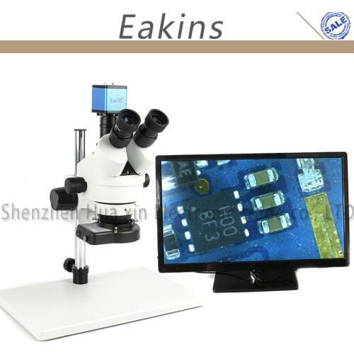 Trinocular Stereo Microscope 7X-45X Continuous Zoom Magnification+Industrial Microscope VGA Camera+Big Stand+144 LED Ring Light
