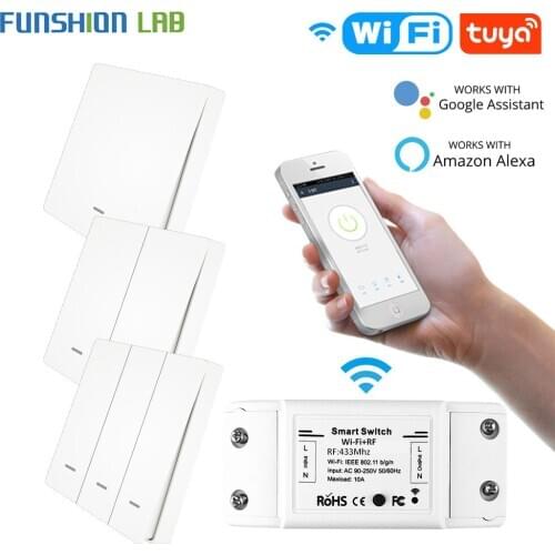 Funshion Kit RF433 WiFi Remote Control Smart Switch Wall Panel Transmitter Smart Lif e/Tuya APP Works with Alexa Google Home