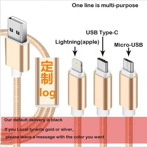 Ththree types plugs Mobile phone charge fast charge data cable silver color no packaging USB cable charging quick charging cable