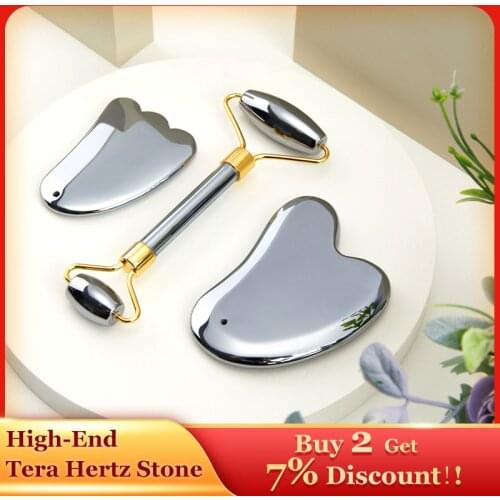 High-End Tera Hertz Guasha Massage Tool Set Thin Face Energy Stone Natural Gua Sha Scraper Anti Wrinkles Thin Chin Face Lifting