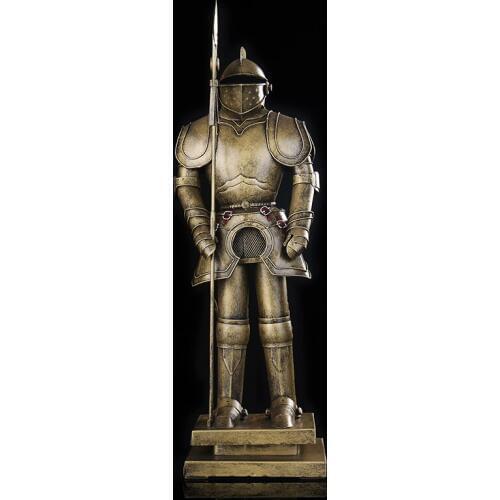 Iron Art Armour Soldier Statue Metal Spear Cavalier Model Middle Ages Figurine Scaled Antique Ornament Decor Craft Accessories