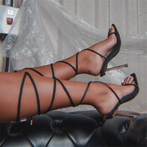 2021 Summer Faux Suede Womens Shoes Fashion Shallow Narrow Band Square Head Wedding Sequins Electroplated Heel Sandals