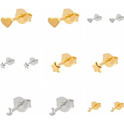 925 Silver Ear Needle Star Moon Heart Tiny Stud Earrings for Women Simple Lovely Earrings Fashion Couple Dating Jewelry Gift