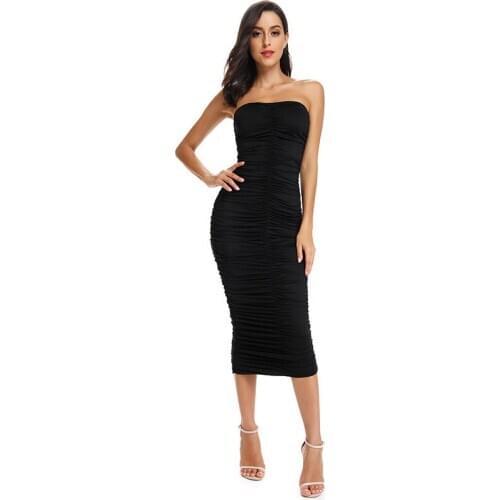 Women Strapless Sexy Party Dress Summer 2020 Sleeveless Backless Clubwear Fold Pencil Dresses Slim Vestidos