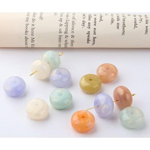 10pcs Spring Models Resin Perforated Beads Wheels Drop Earrings Women Statement Flat Round Beads Diy Jewelry Headdress Materials