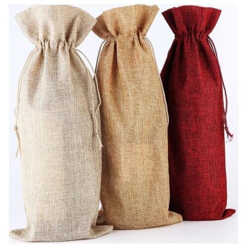 100pcs Cotton linen red wine bag fruit wine storage bag dust bag bag,high-end linen champagne red wine bag Multicolor optional