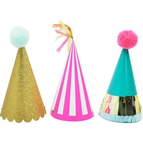 2021 New Year Party Hat, Three Paper Hats, Transparent Boxed Color Aluminum Film Tassel Pompom Paper Hat Birthday Hat abc403
