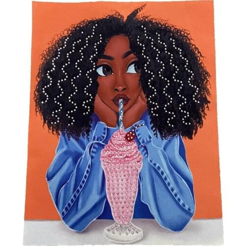 4D Printed African Women black lady drinking Heat Transfer Printed Sew on Patches for jacket