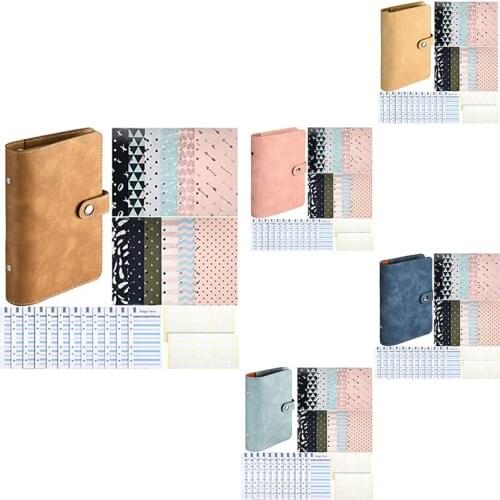 A6 PU Leather Notebook Binder 6 Ring Binder Sets,12 Budget Envelope Systems,12 Expense Budget and 24 Bill Plan Labels