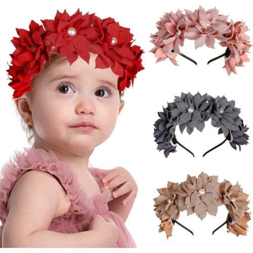 BalleenShiny Baby Girl Headband Hair Band Princess Hair Accessories Pearl Headwear Fashion Kawai Photo Props Artificial Flowers