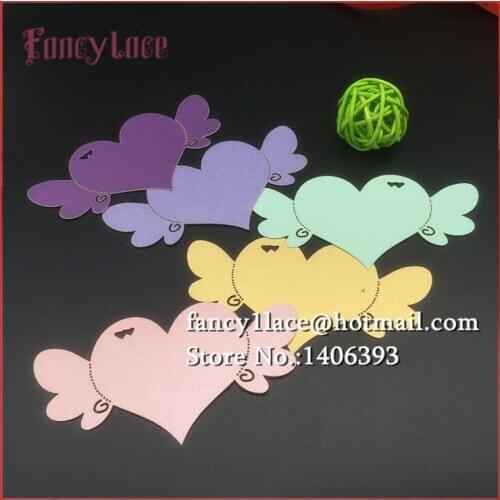 Free Shipping 50X Wing Heart Shaped Paper Card Valentines / Wedding/ Wish Tree Tags Heart DIY Design Party Decoration 20 colors