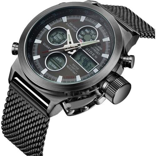 Luxury Brand Watch Mens Sport Watches Dual Display Analog LED Digital Quartz Watch Steel Mesh Waterproof Army Military Watches