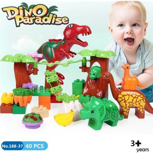 40pcs DIY Dino Valley Building Blocks Dinosaur Paradise Animal Model Toys Bricks For Kids Gifts
