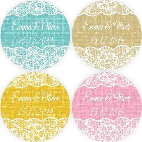 DouxArt 100 Pieces Customized Wedding Favour Stickers, 4CM Marriage Party Communion Baptism Seals Labels - Add Names & Date