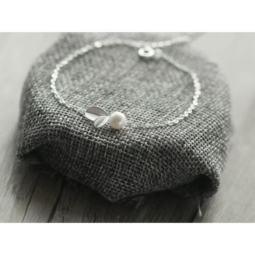 DreamySky 2018 Real Pure Silver Color Imitation Pearl Leaf Bracelets For Women pulsera de plata Drop Shipping