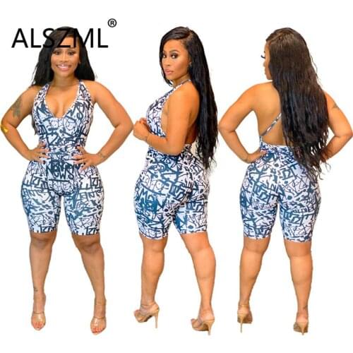 European Sleeveless Print Bodycon Jumpsuit Strap Summer Slim Sexy Romper Woman Jumpsuits