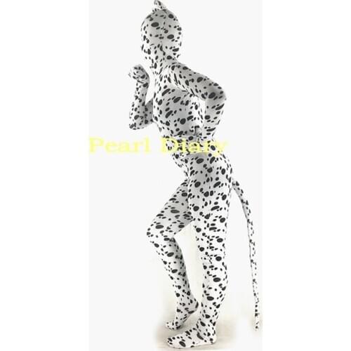 Brand Custom Made Animal series Dalmatian dog Black white spots Spandex Lycra Zentai Adult kids Halloween Animal Cosplay Costume