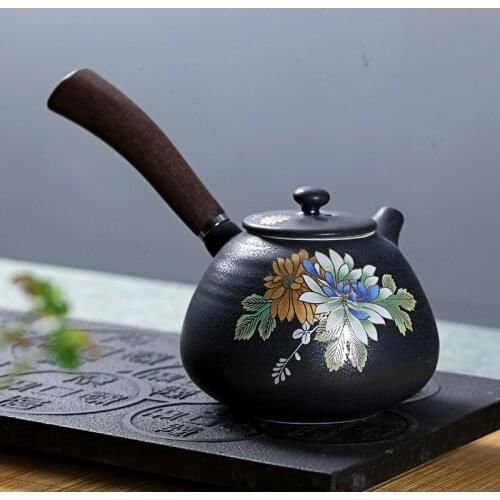 Wooden handle side Chinese Kung Fu tea pot large household teapot ceramic tea ceremony Japanese porcelain teaware