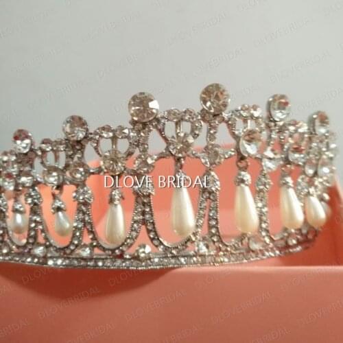 Classic Princess Diana Same Pearl Crown Crystal Tiara Bridal Jewelry Wedding Party Hair Accessory