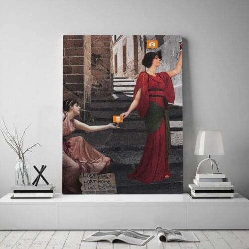 Classic Art Masterpieces With Modern funny Culture Canvas poster Painting wall Art decor Living room Bedroom Decoration Prints