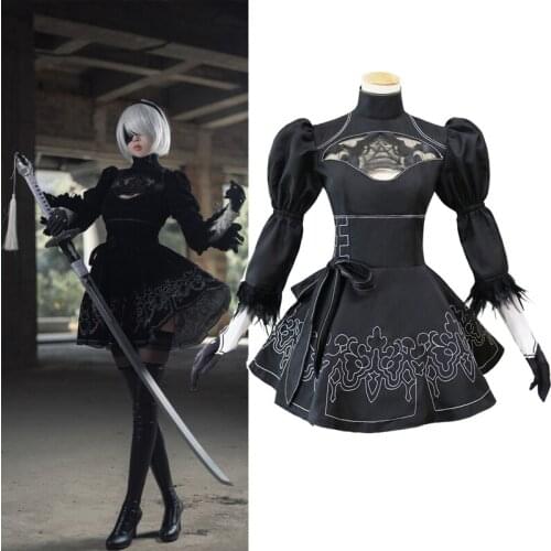 Nier Automata Yorha 2B Cosplay Costume Anime Women Disguise Costume Fancy Girls Party Black sexy Dress Halloween Fancy Dress