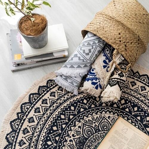 Retro StyleBohemian Style Mandala Pattern Round Carpet Non-Slip Bath Mat Soft thicken flannel Area Rug for Living Room Decor
