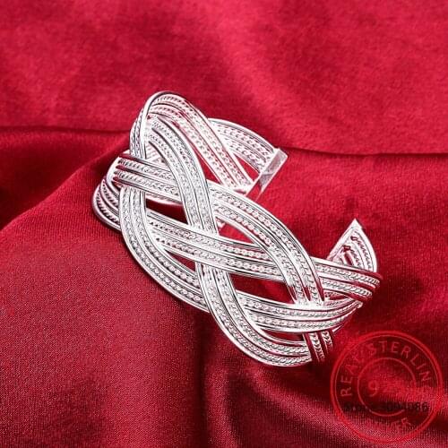 LEKANI 925 Sterling Silver Interwoven Web Opening Bangle Bracelet For Women Wedding Engagement Fashion Charm Party Jewelry