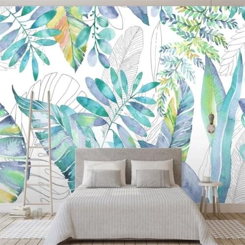 Milofi custom 3D wallpaper mural hand-painted tropical plants leaves flowers and birds living room background wall home decorati