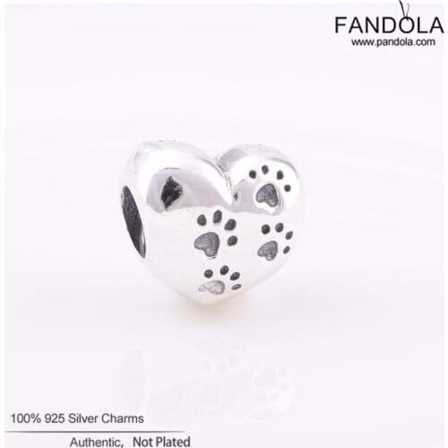 My Sweet Pet Paw Print Heart Charms 925 Sterling Silver DIY Beads for Jewelry Making Fits Original Bracelet kralen Promotion